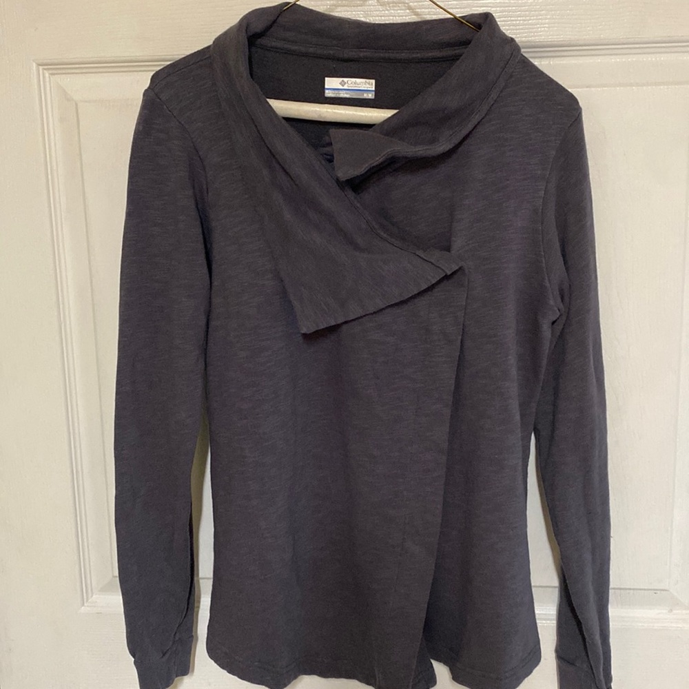 Columbia Asymmetric Gray Fleece Jacket, Sz L